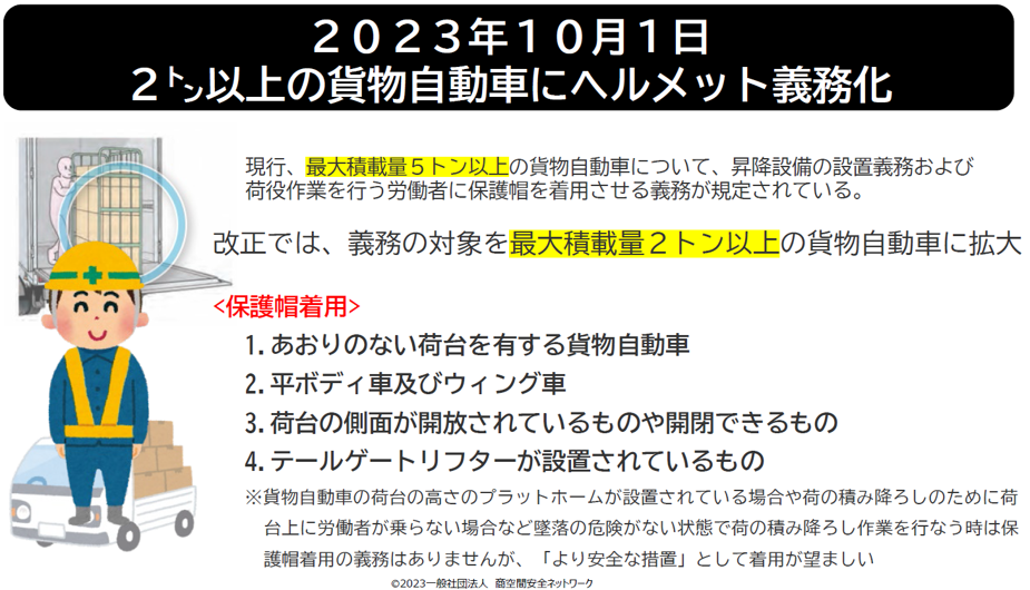 2トン以上の貨物自動車にヘルメット義務化